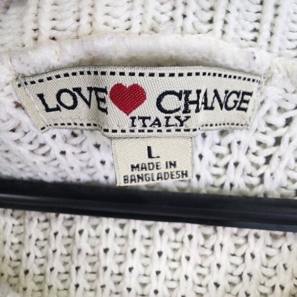 Womens Ivory Love Change Italy Knit Sweater Cold Shoulder Crew Neck Size L - Picture 5 of 9